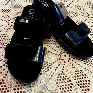 Calvin Klein patent navy blue sandals